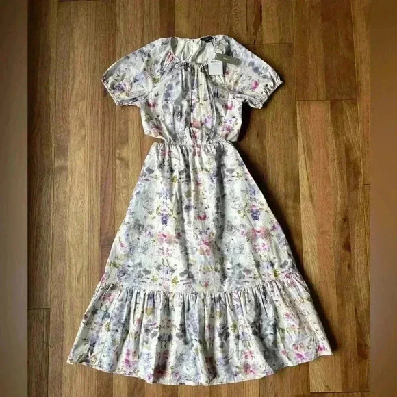 J. Crew Flora Obscura X‎  Side-cutout Dress Women’s Sz 0 NWT Coquette Feminine - Picture 2 of 14